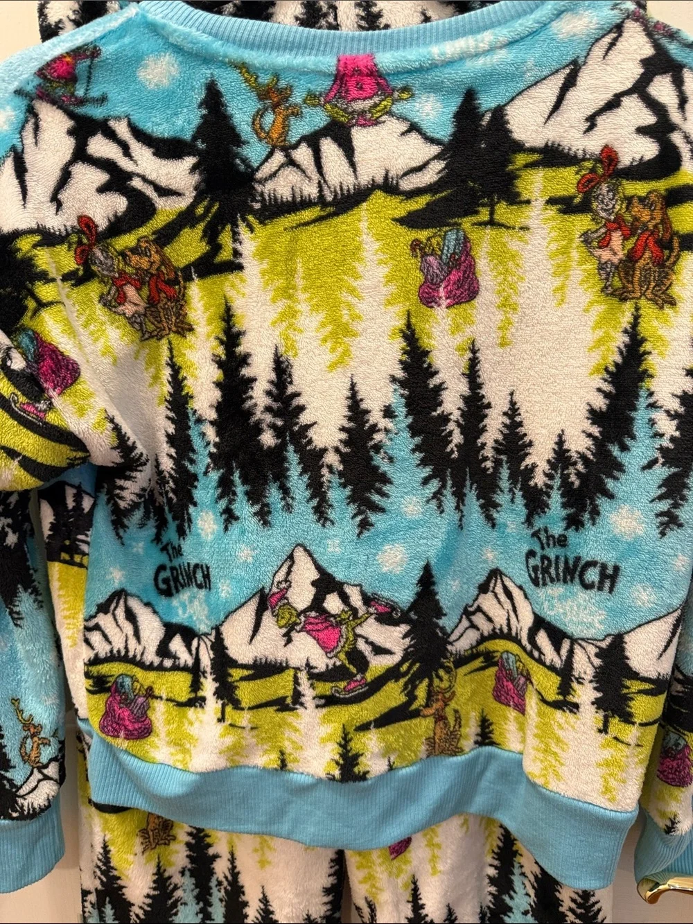 Justice The Grinch Blue Plush Pajama Set with Pink Hat Accent